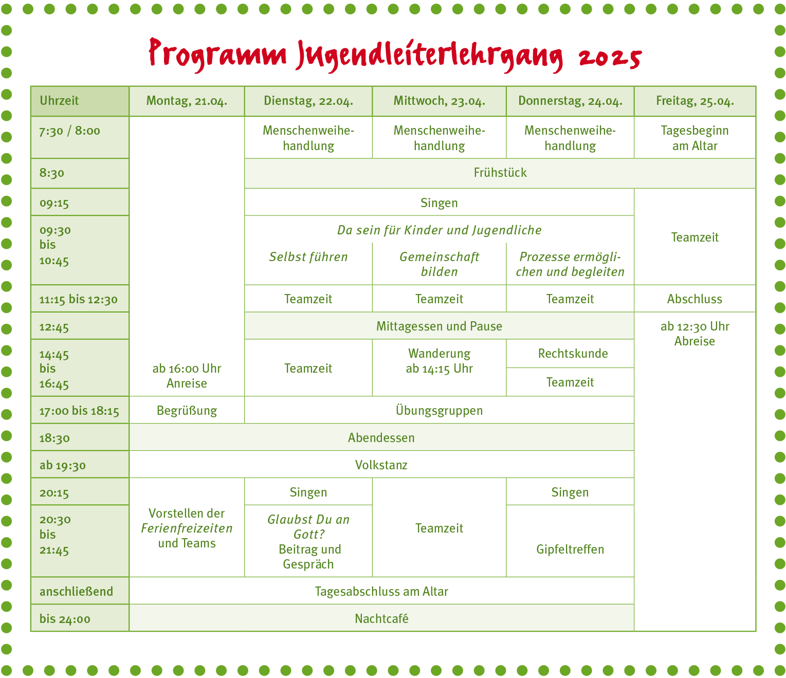 Programm Jugendleiterlehrgang 2025